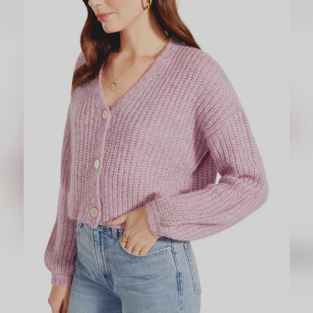 BB Dakota Steve Madden Lavender Acrylic Wool Blend Cropped Cardigan Sweater SM